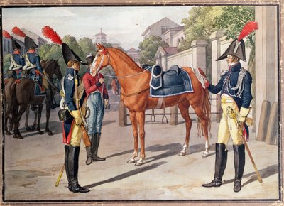 Oficial y guardia de la Guardia Real en 1826 de French School